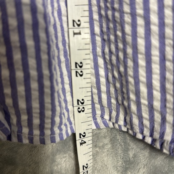 Liz Claiborne top women’s  petite Med Blue Striped cotton blend lightweight boho - Picture 5 of 9